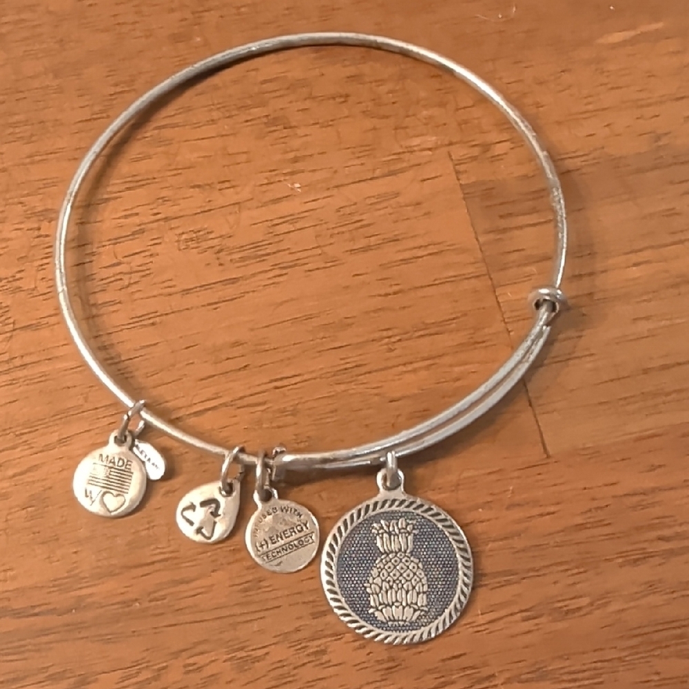 Alex And Ani 2012 Pineapple Silver Charm Bangle Bracelet + Energy